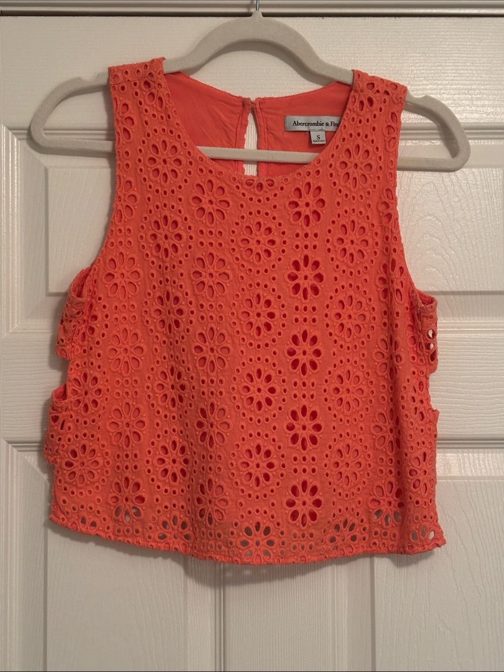 Abercrombie & Fitch Coral Eyelet Floral Tank Top